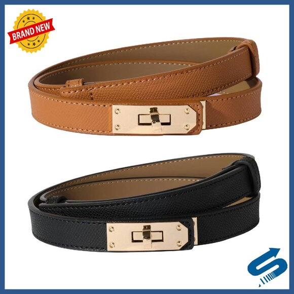 Skinny Leather Belt Adjustable Turn Lock Buckle Women's Accessory